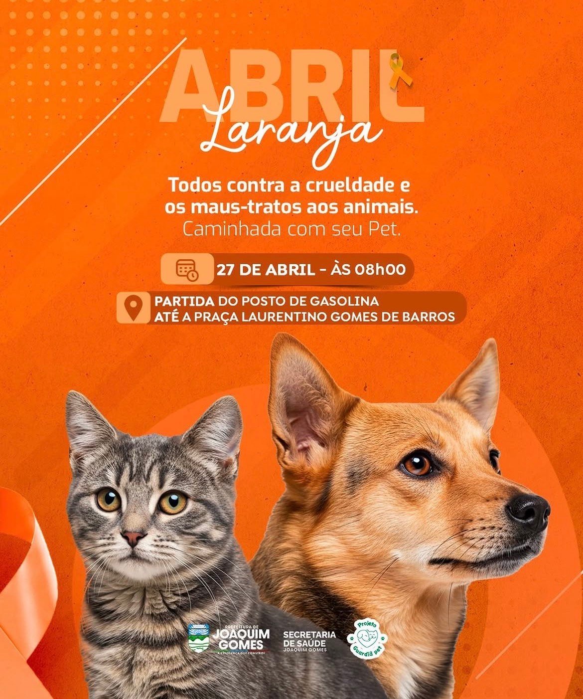Prefeitura de Joaquim Gomes promove Caminhada com seu Pet em alusão ao Abril Laranja 